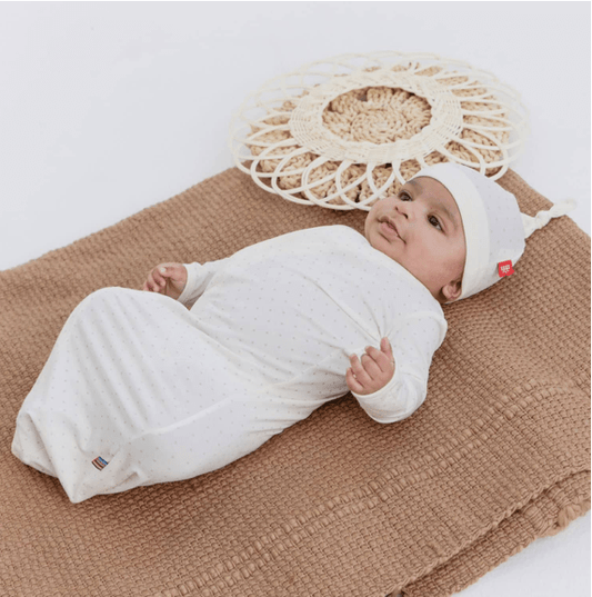 Magnolia Baby Magnetic Me Pin Dot Cream Gown & Hat Set