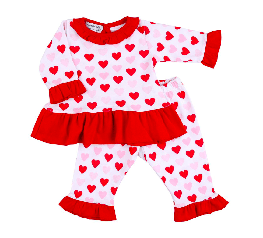 Magnolia Baby Heart to Heart Red Printed Ruffle 2pc Pant Set