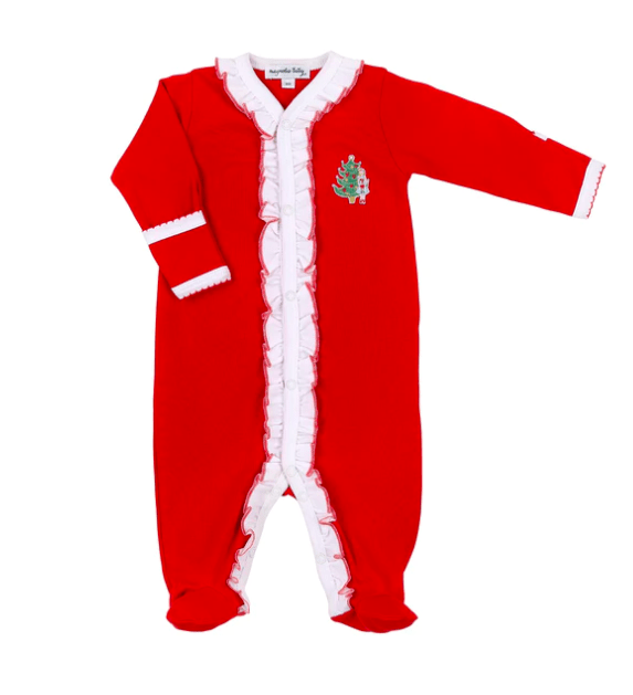 Magnolia Baby NUTCRACKER HOLIDAYS EMBROIDERED RUFFLE FRONT FOOTIE