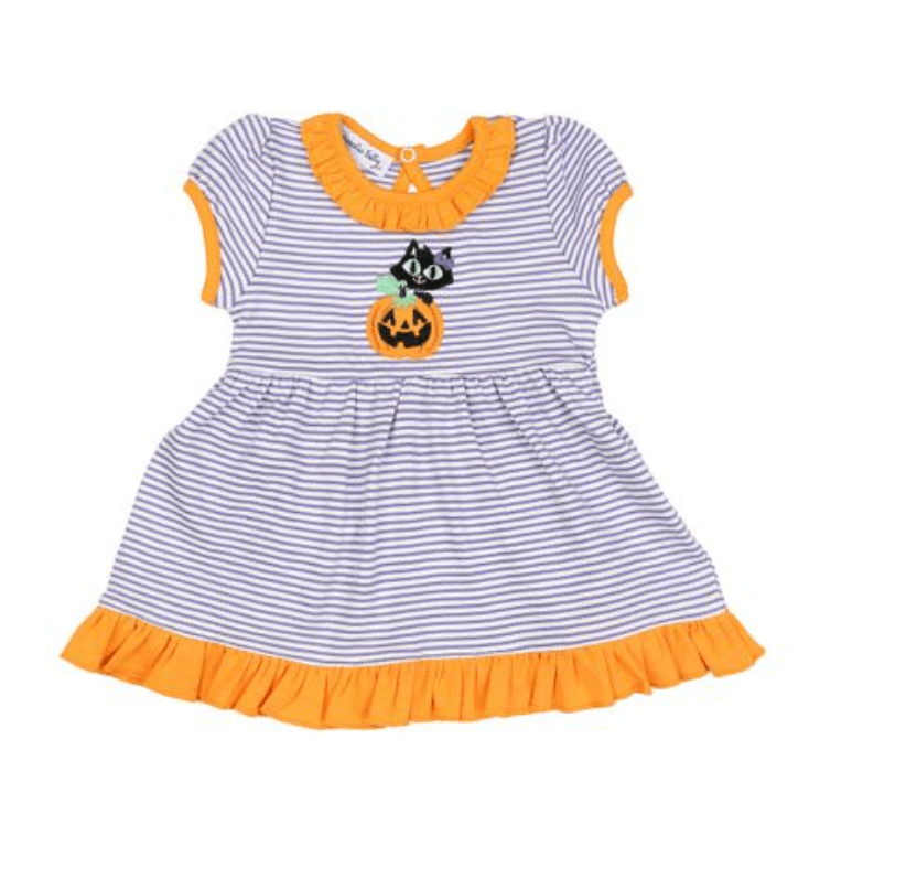 Magnolia Baby Pumpkin Kitty Applique SS Toddler Dress