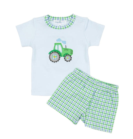Magnolia Baby Tractor Tales Applique Short Set