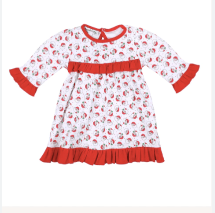 Magnolia Baby Winking Santa Printed Ruffle L/S Dress Set