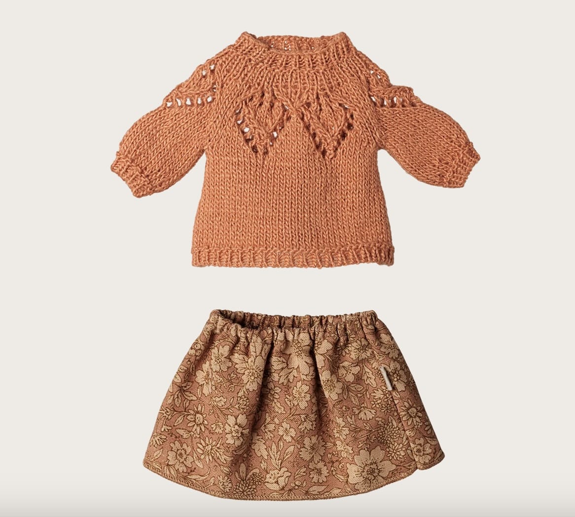 MAILEG Skirt And Knitted Sweater - Medium Mouse