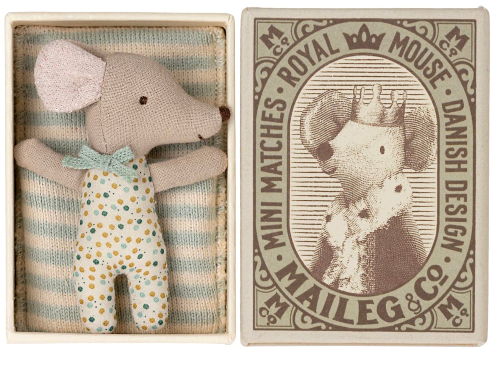 Maileg Sleepy wakey baby mouse in matchbox