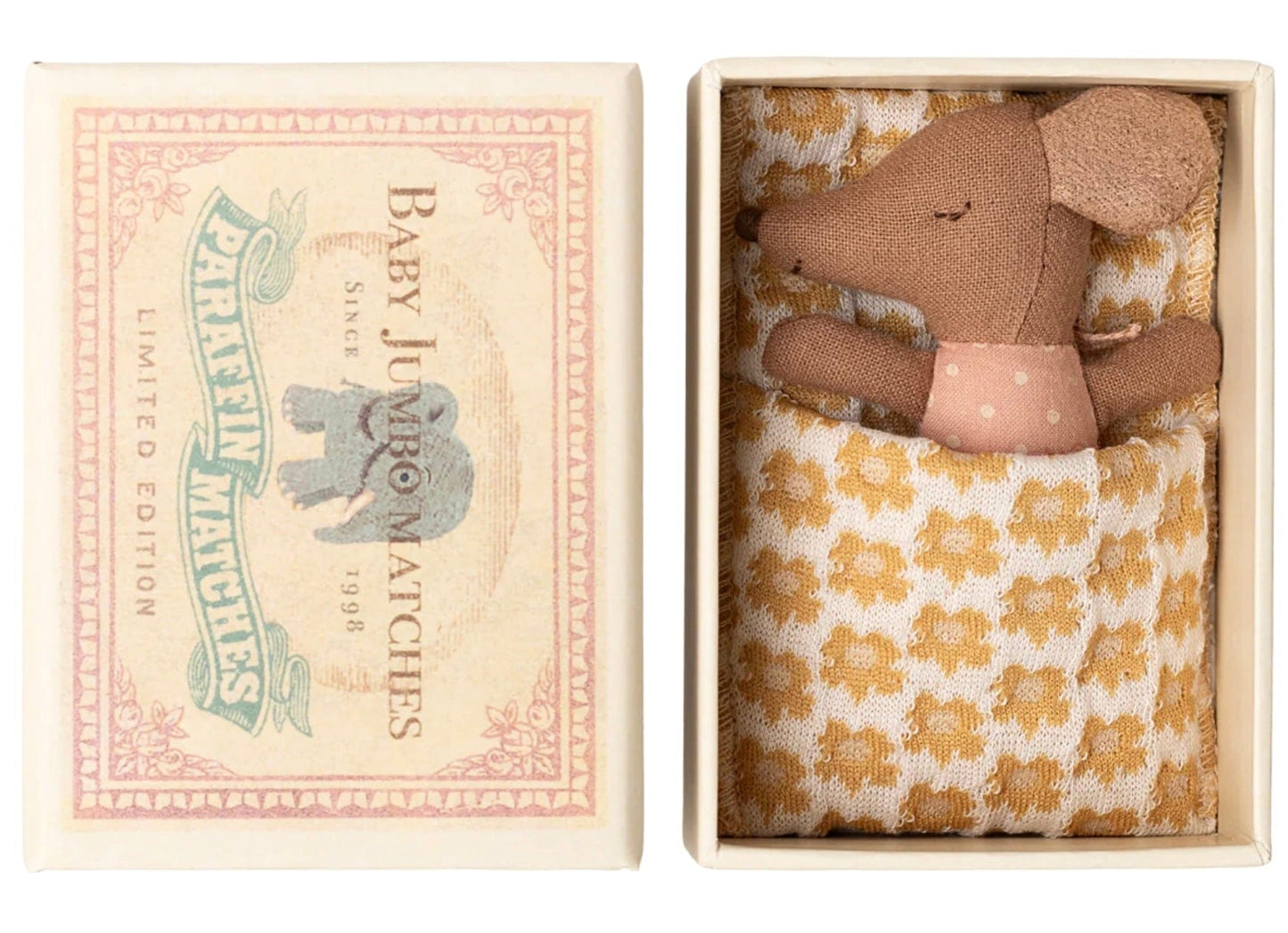 Maileg Sleepy wakey baby mouse in matchbox - Rose