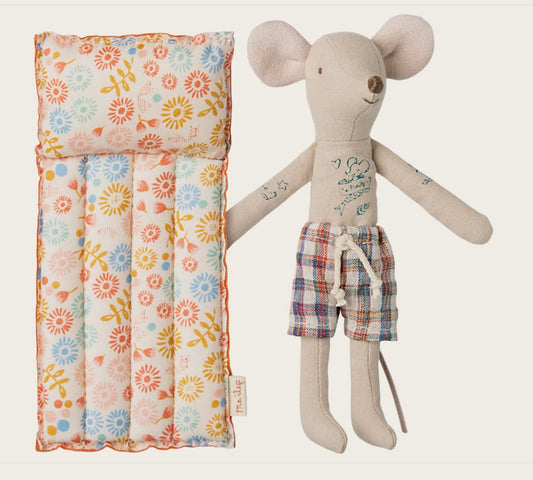 Maileg Beach mouse with air mattress, Dad - Flower