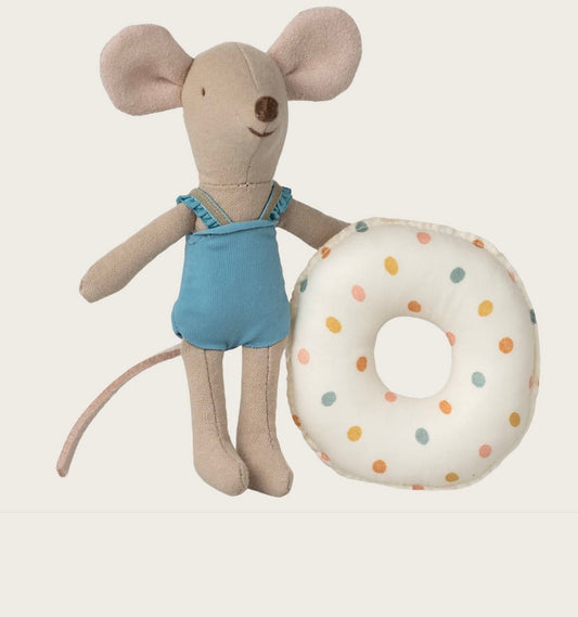 Maileg Beach mouse with float, Little sister - Multi dot