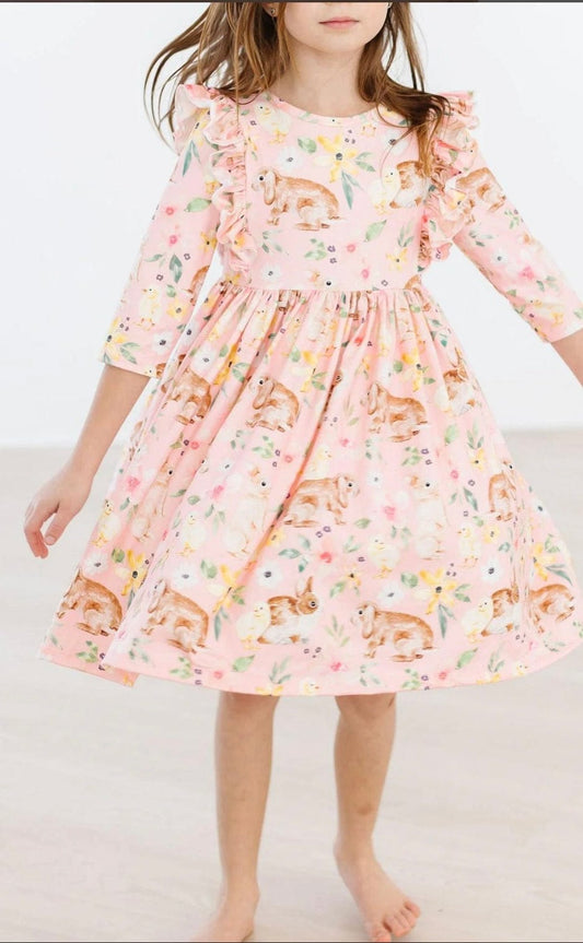 Mila an Rose Chicks & Bunnies Ruffle Twirl dress