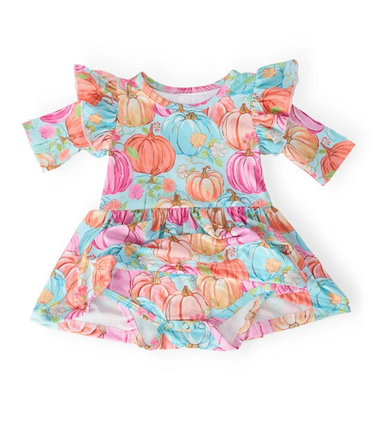Mila an Rose Preppy Pumpkins]Twirl Flutter Bodysuit