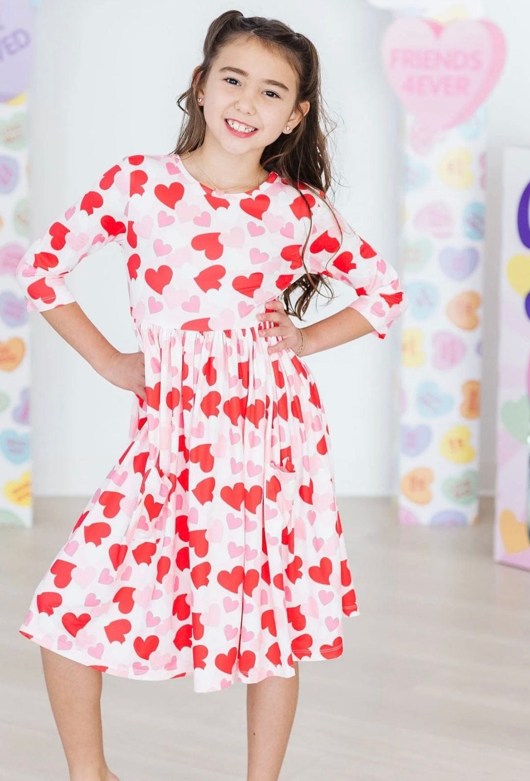 Mila and Rose Be Mine 3/4 Sleeve Pocket Twirl Dress