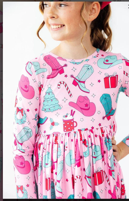 Mila and Rose Christmas Cowgirl Twirl Dress