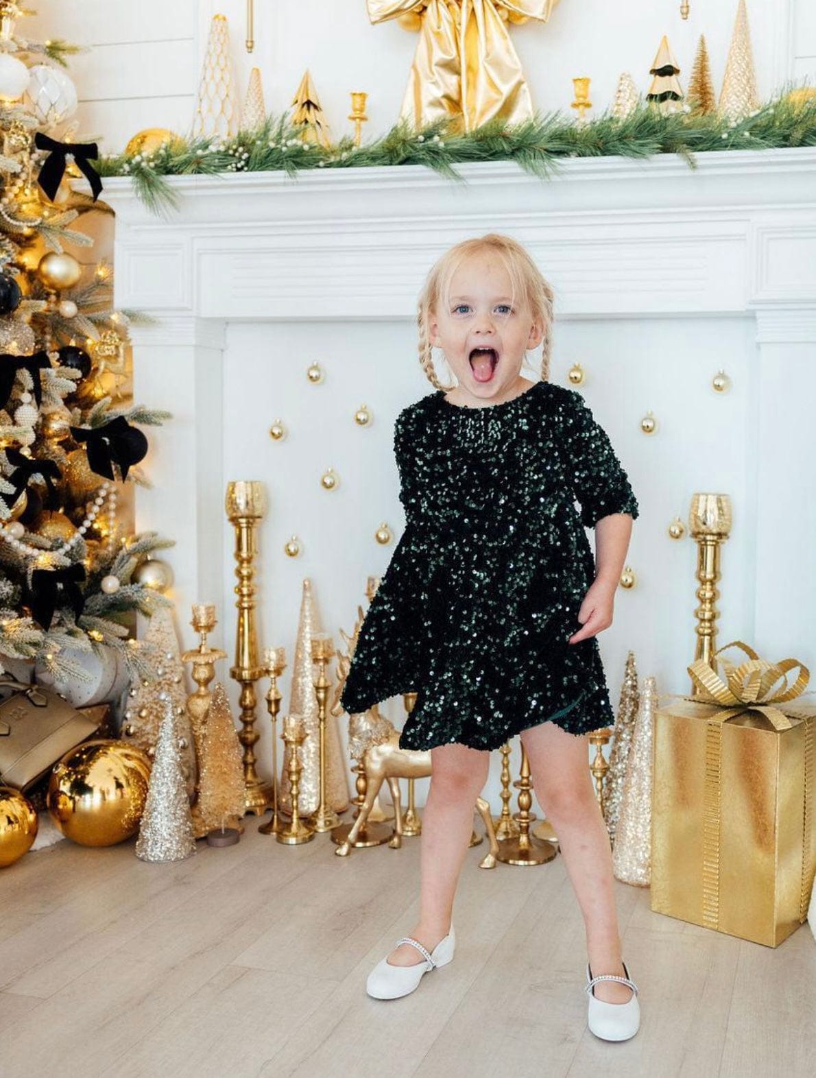 Mila and Rose Hunter Green Velvet Sequin Dress