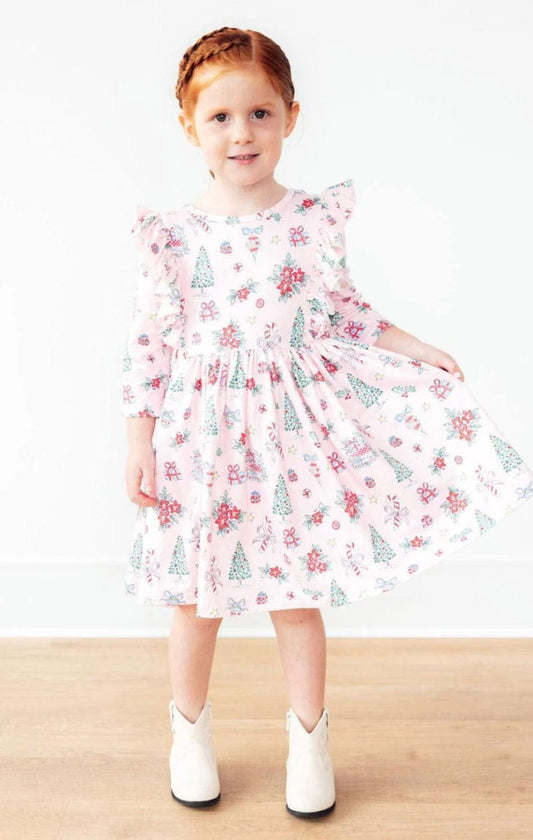 Mila and Rose Pink Christmas Ruffle Twirl Dress