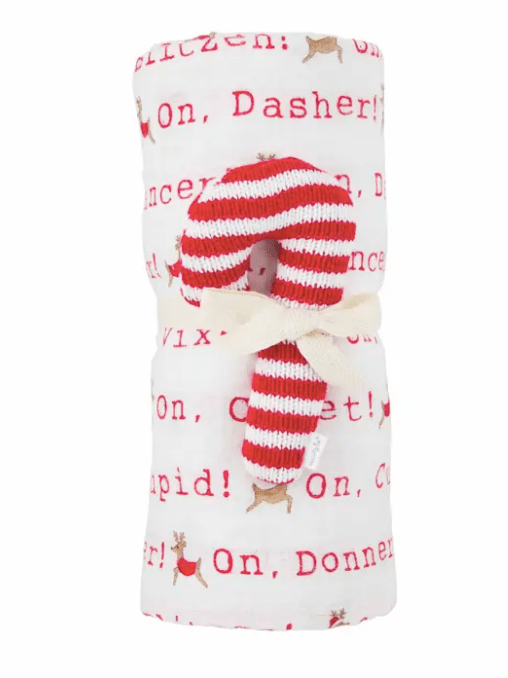 MudPie Default Mud Pie Candy Cane Swaddle And Rattle Set