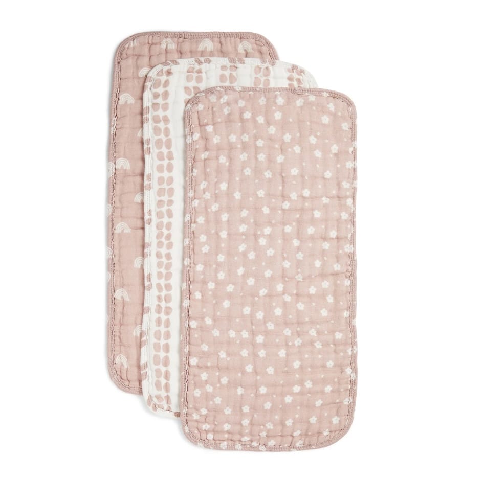 NANA BABY ORGANIC Pink Organic Muslin Burp Cloths