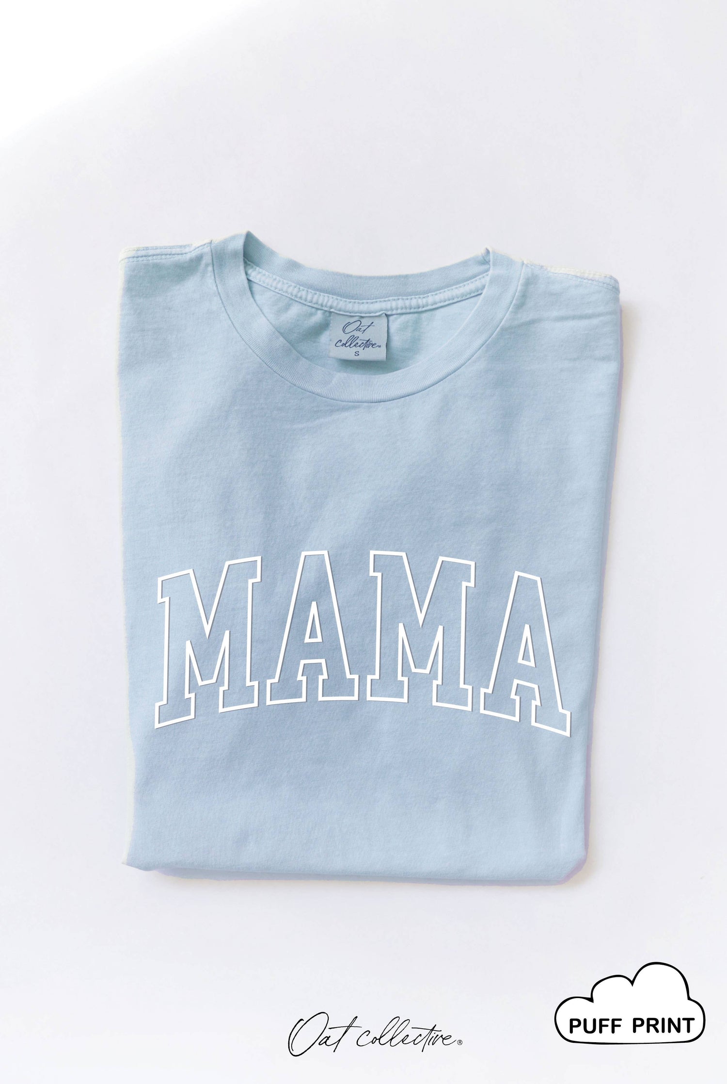 OAT COLLECTIVE S / LIGHT BLUE MAMA Puff Print Mineral Washed Graphic Top OT2303X1709