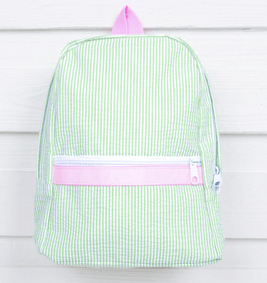 Oh Mint Sweet Pea Seersucker Medium Backpack