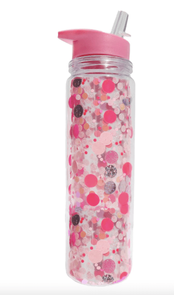 Packed Party PINK PARTY CONFETTI WATER BOTTLE WITH STRAW