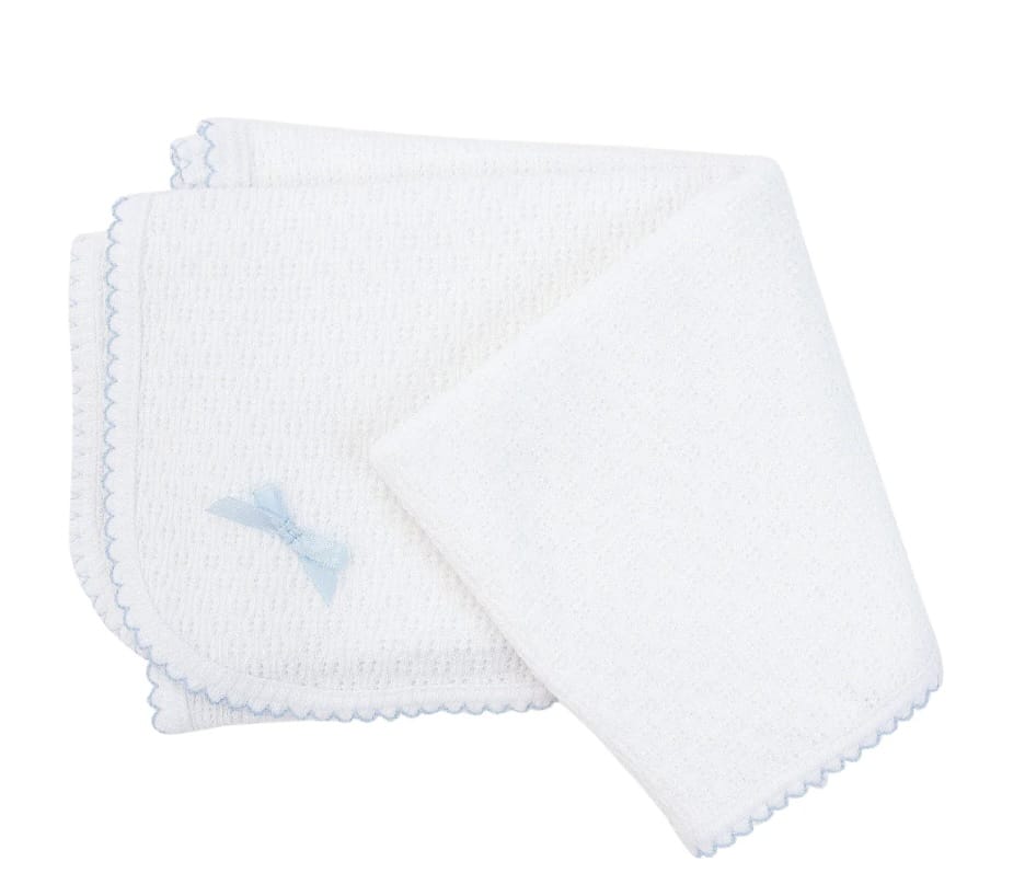 Paty Inc. White W/ Blue Trim Paty Receiving  Blanket Bow