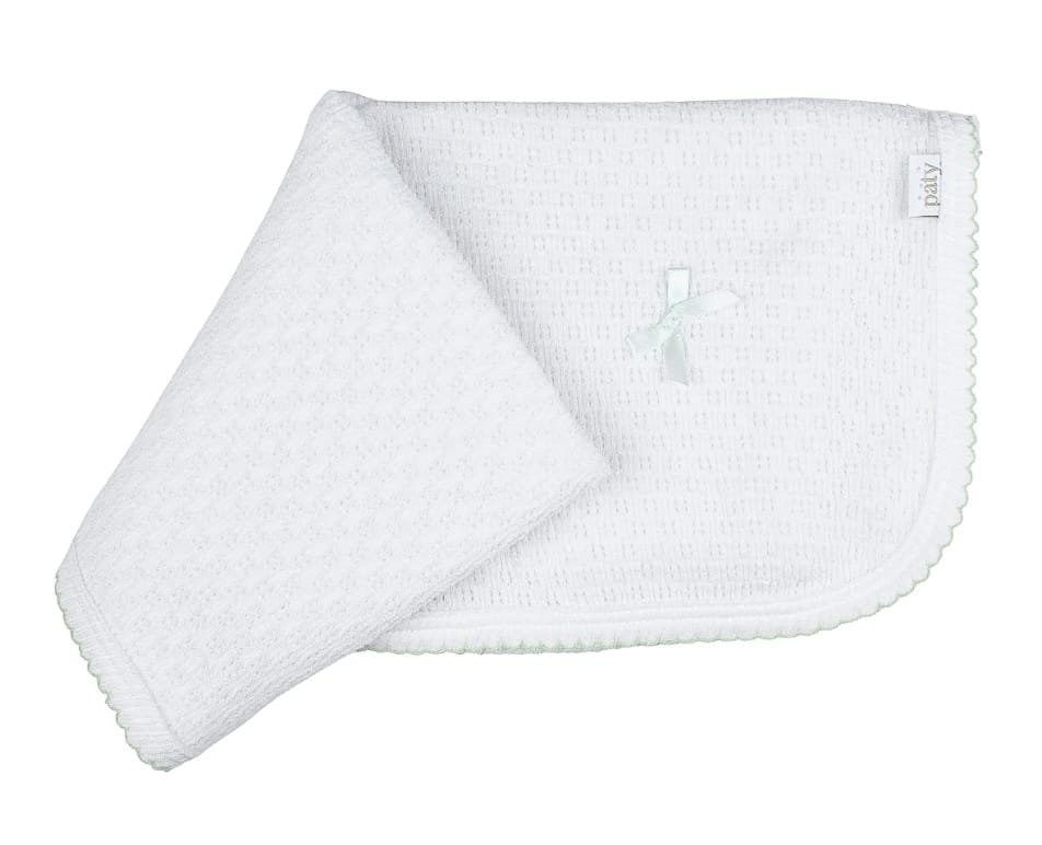 Paty Inc. White W/ Mint Trim Paty Receiving  Blanket Bow