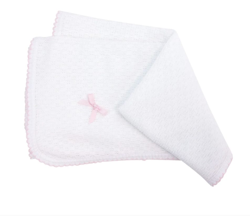 Paty Inc. White W/ Pink Tim Paty Receiving  Blanket Bow