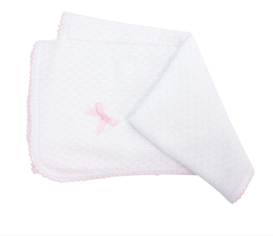 Paty Inc. White W/ Pink Tim Paty Receiving  Blanket Bow