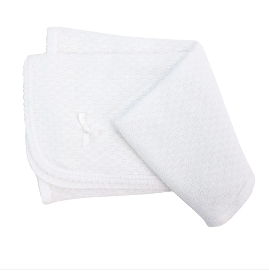 Paty Inc. White W/ White Trim Paty Receiving  Blanket Bow