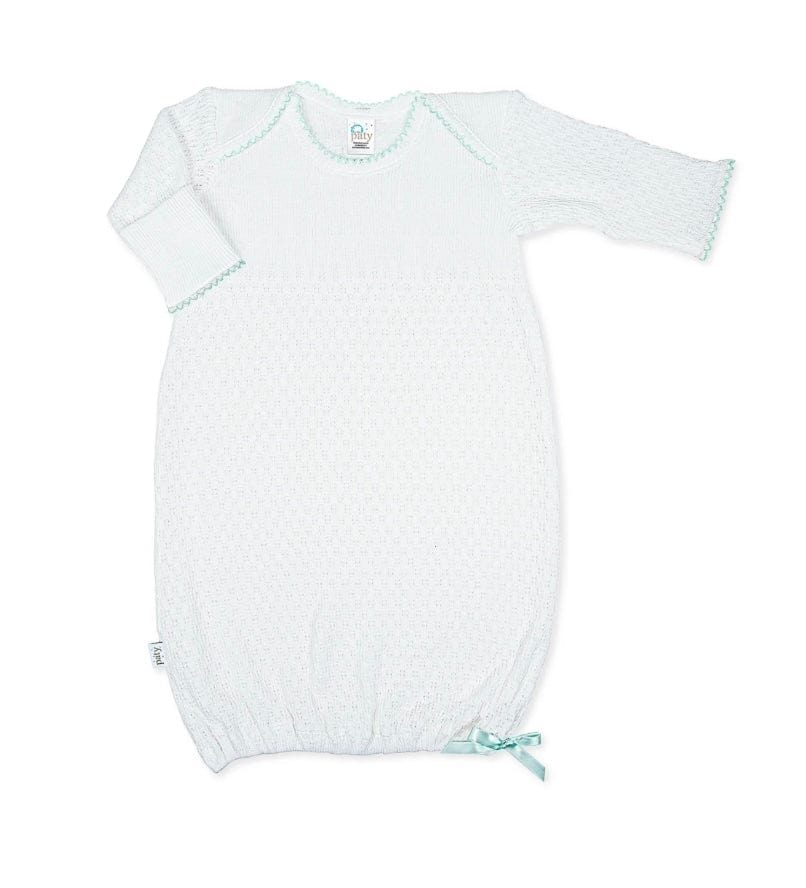 Paty Inc. White/Mint Ribbon Lap-Shoulder Gown NB