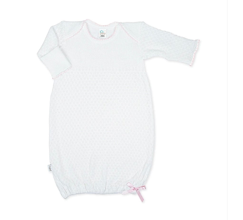 Paty Inc. White/Pink Ribbon Lap-Shoulder Gown NB