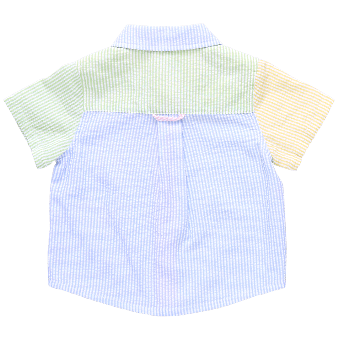Pink Chicken Boy Jack Color Block Seersucker shirt