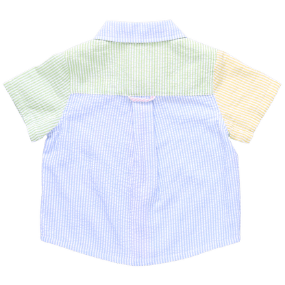 Pink Chicken Boy Jack Color Block Seersucker shirt