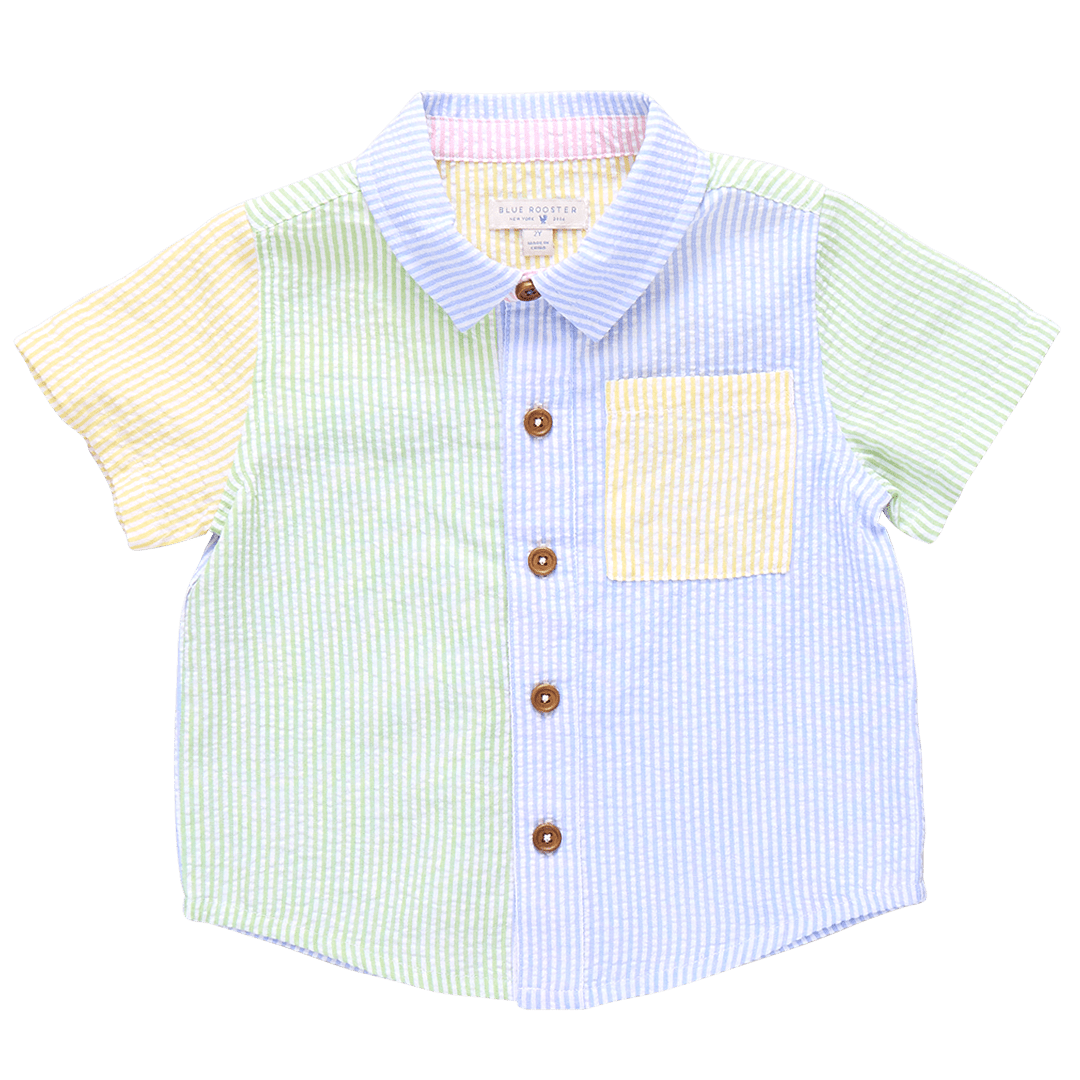 Pink Chicken Boy Jack Color Block Seersucker shirt