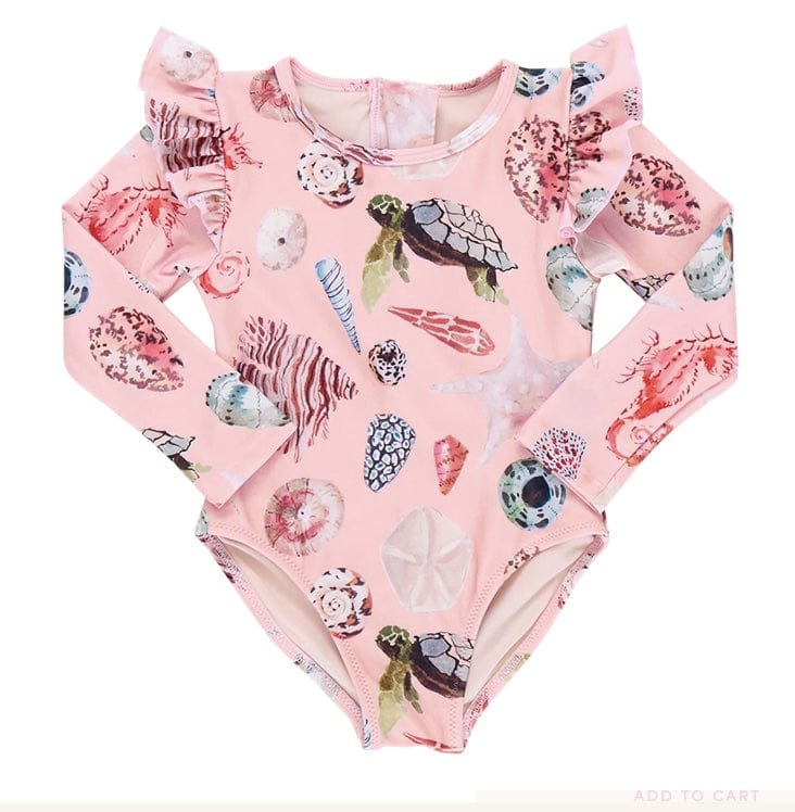 Pink Chicken Girls Rachel Suit - Pink Watercolor Shells