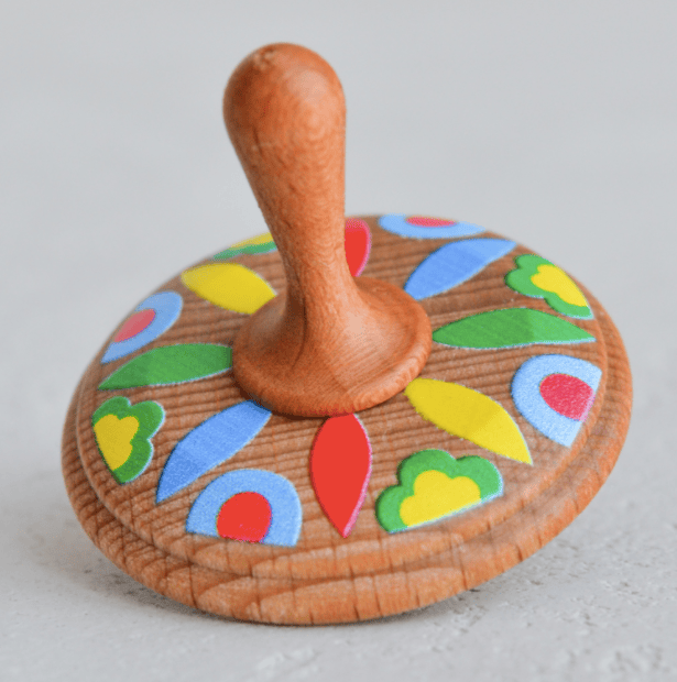 PoppyBabyCo flowers small Wooden Spinning Top Toy painted
