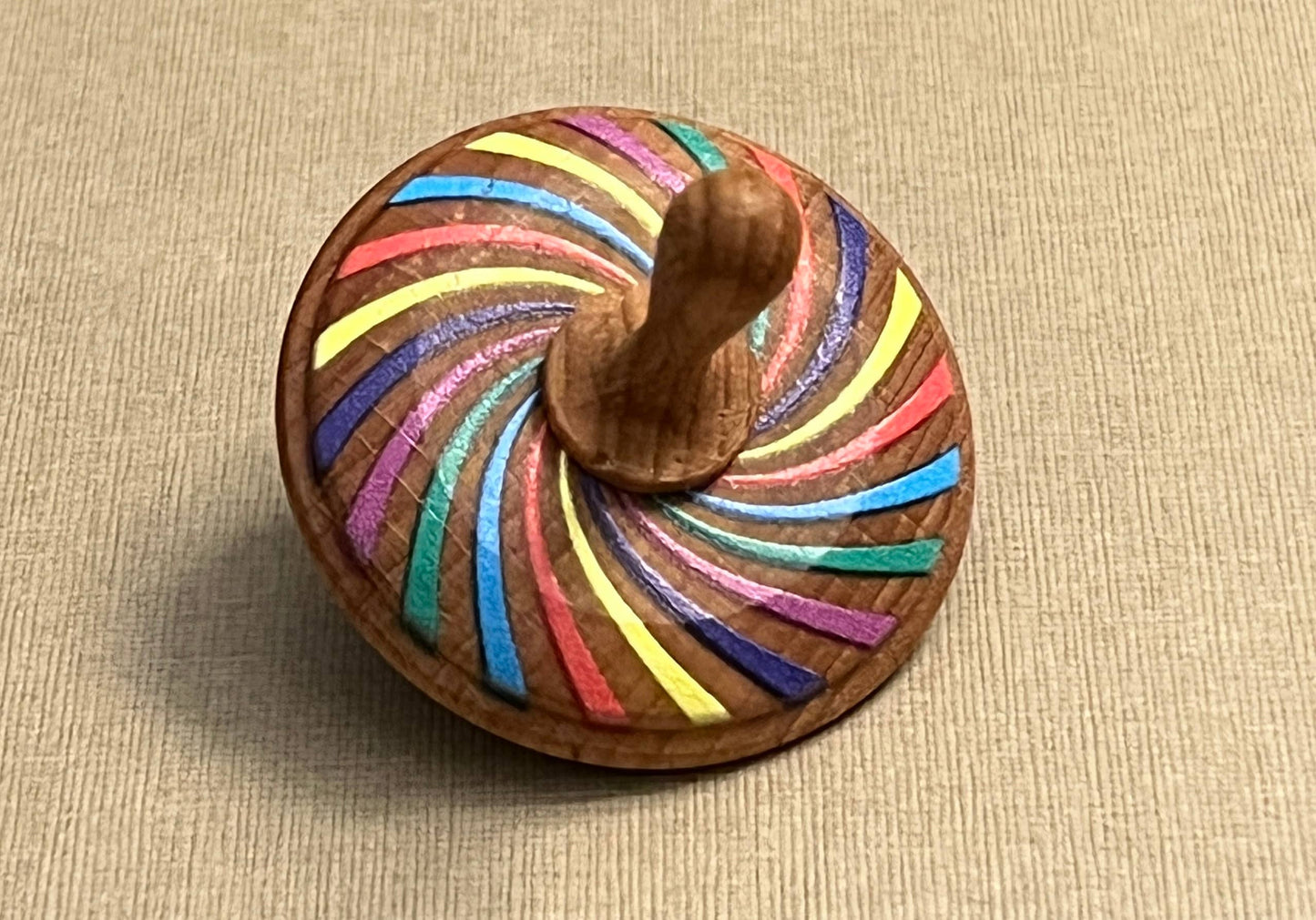 PoppyBabyCo rainbow Wooden Spinning Top Toy painted