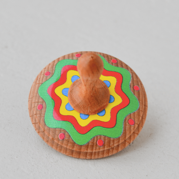 PoppyBabyCo red dot Wooden Spinning Top Toy painted