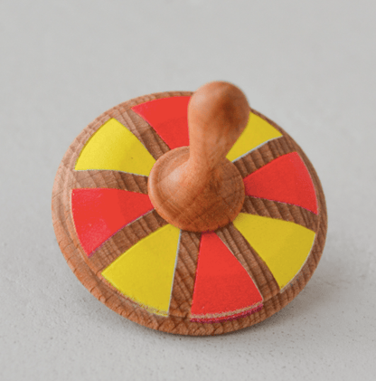 PoppyBabyCo red/yellow Wooden Spinning Top Toy painted
