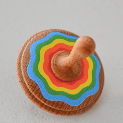 PoppyBabyCo waves Wooden Spinning Top Toy painted