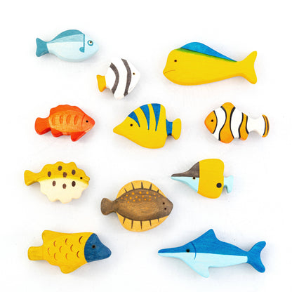 PoppyBabyCo Wooden Fish figurines toys- 11 pieces