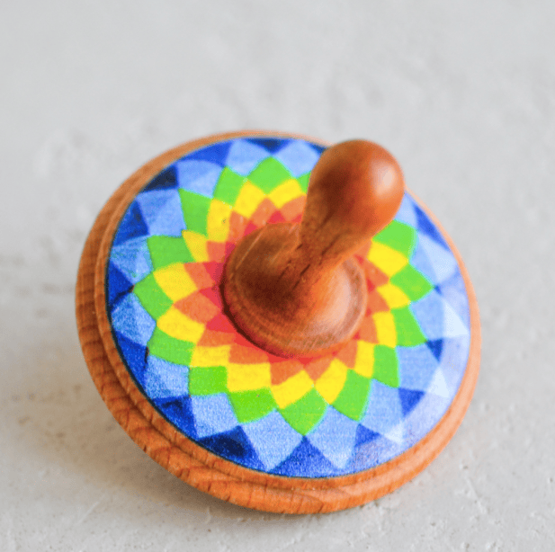 PoppyBabyCo Wooden Spinning Top Toy painted