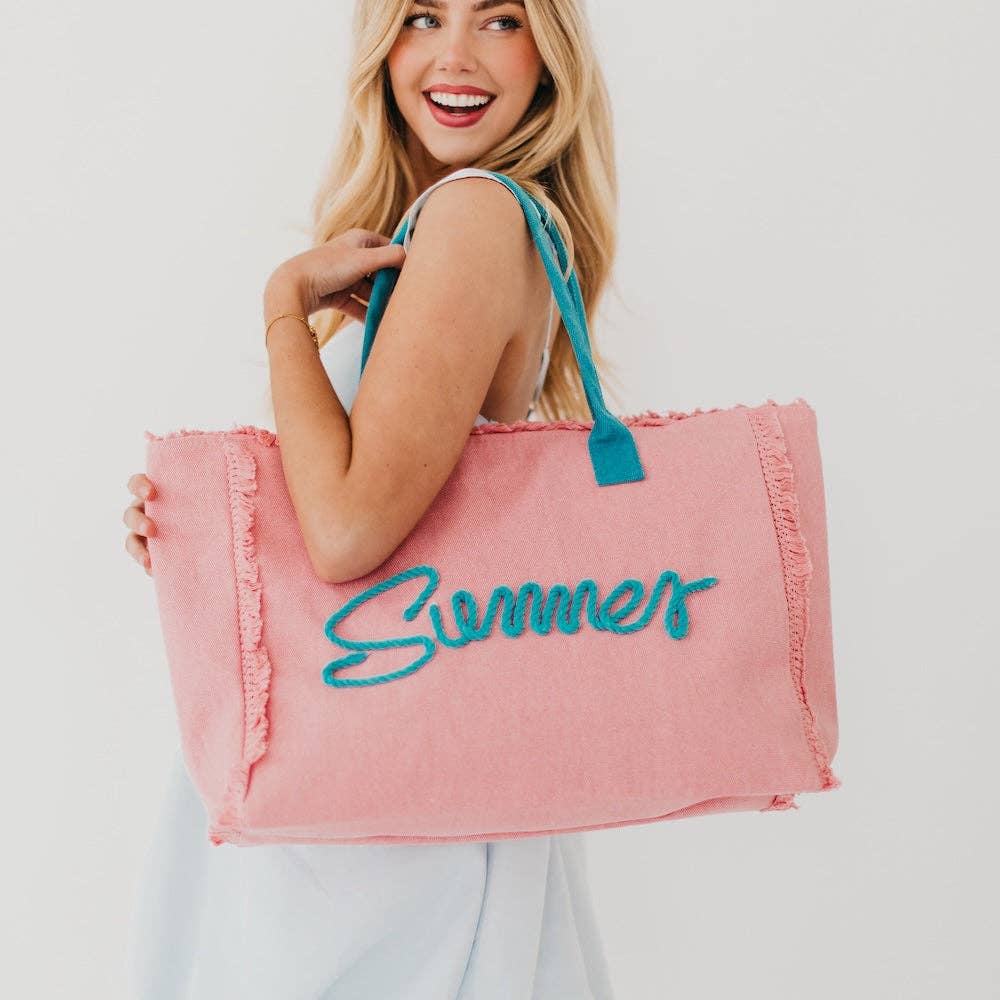 Pretty Simple Dusty Pink / Teal Summer Sunshine Beach Tote Bag BAG-SUM-SUN-DUSPNKTEA