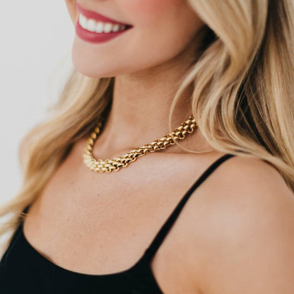 Pretty Simple Elise Woven Chain Necklace - WATERPROOF NEC-ELI-CHN-GLD