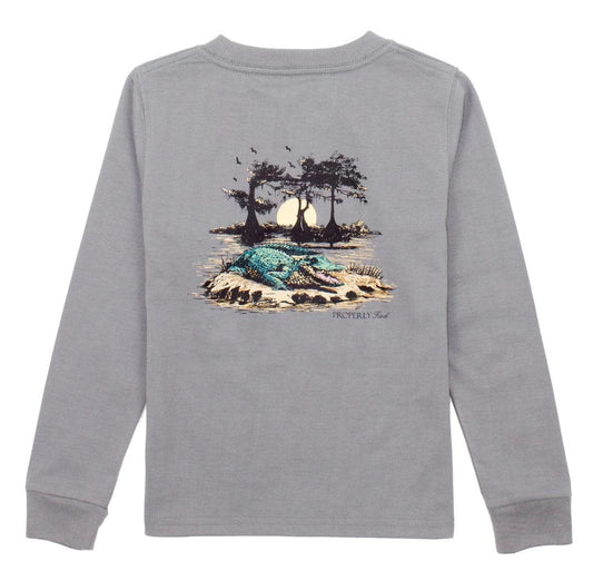 Properly Tied Boys Bayou Gator LS Battleship Grey