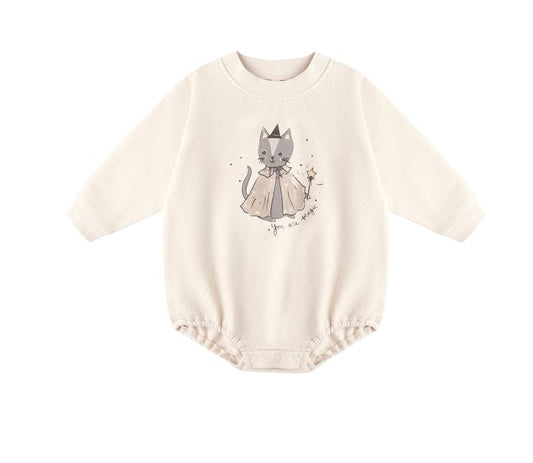 Quincy Mae CREWNECK BUBBLE ROMPER MAGIC CAT