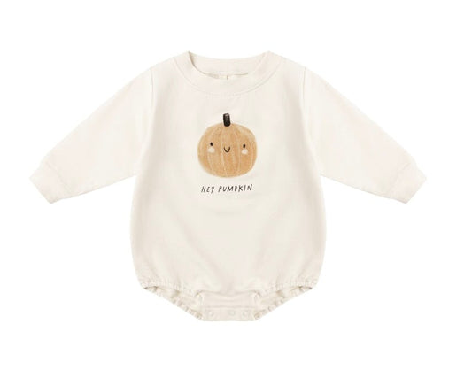 Quincy Mae CREWNECK BUBBLE ROMPER  PUMPKIN