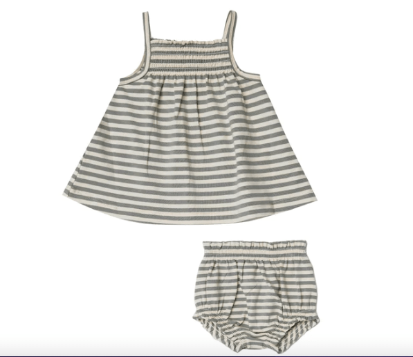 Quincy Mae Quincy Mae Smocked Tank & Bloomers Sea Green Stripe