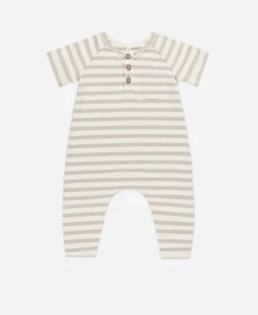 Quincy Mae QUINCY MAE SHORT SLEEVE JUMPSUIT GREY STRIPE