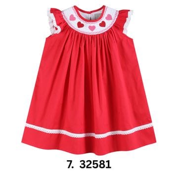 RICHARD RUBIN APPAREL Red Heart And Lace Smocked Bishop Dress