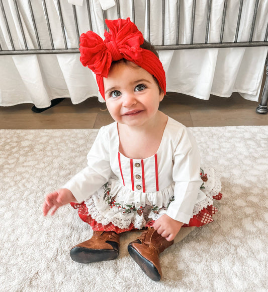Rockin Royalty Bright Red Ruffled Headband P1034S