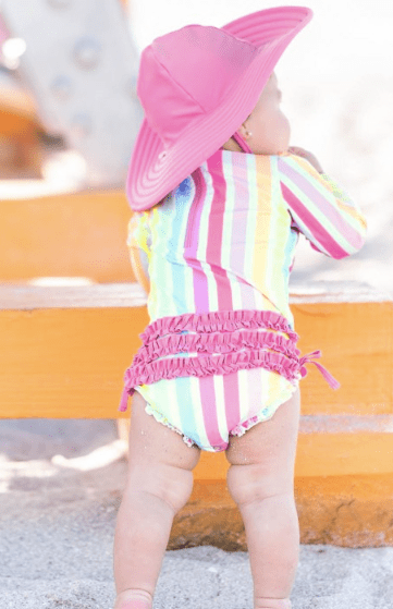 Ruffle Butts Default Rainbow Dream Stripe One Piece Rash Guard 0-3 Months